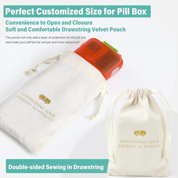 Travel Pill Organizer w Labels & 1 Drawstring Pouch (PEACH) / BRAND NEW SEALED. - Picture 6 of 8